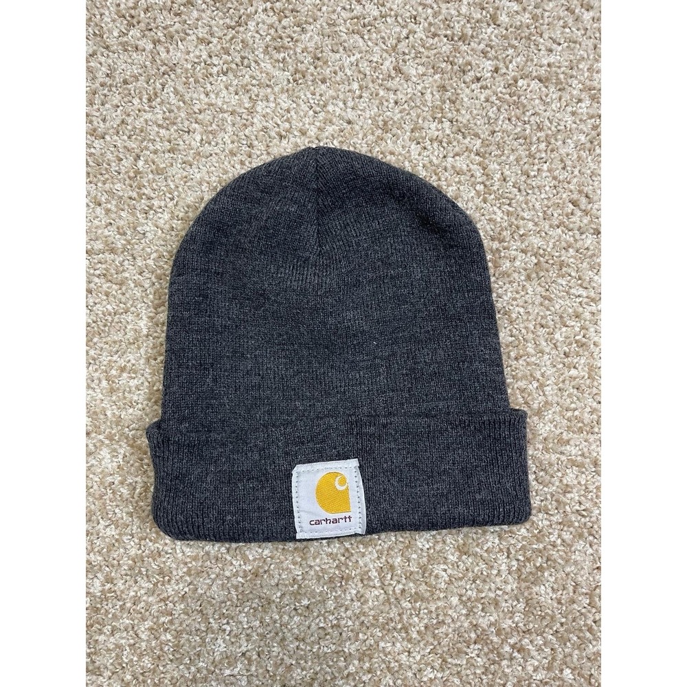 Carhartt Beanie Adult Gray Knit Cuffed One Size Logo Patch Warm
